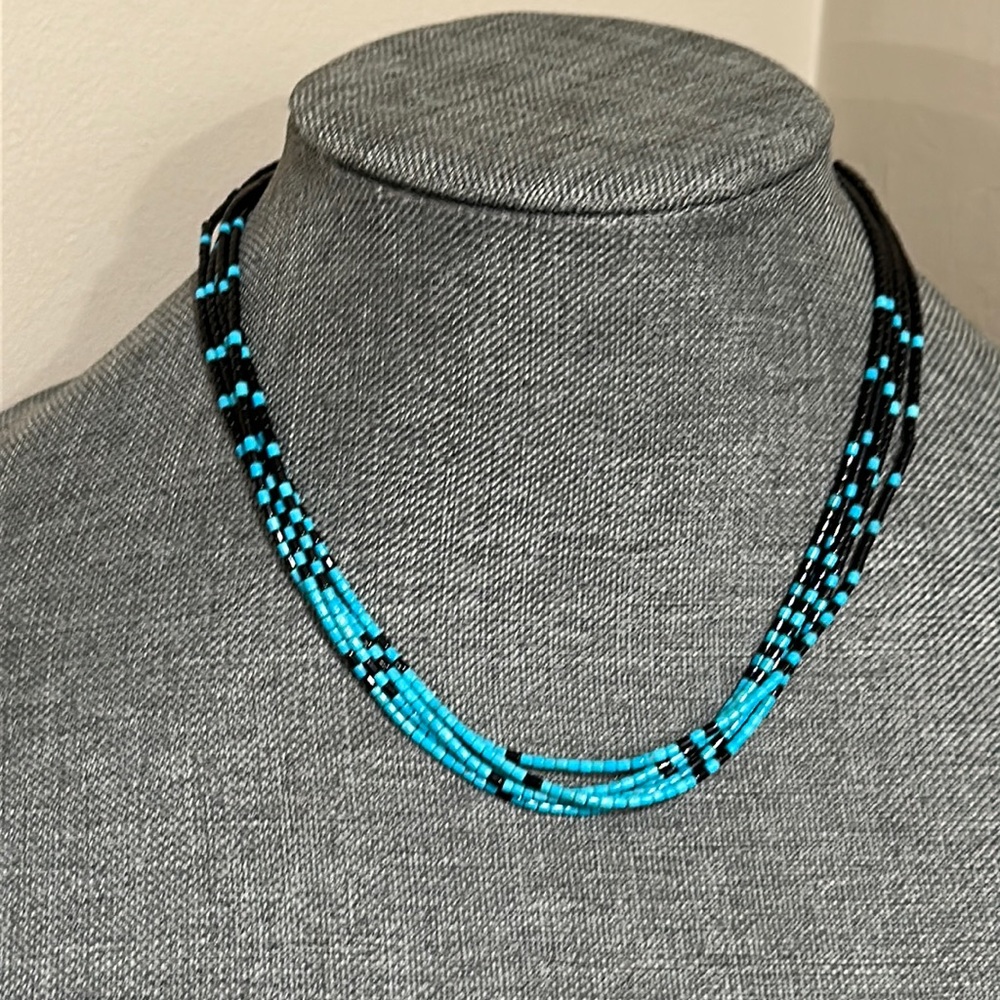 5 Strand Turquoise & Jet Heishi Necklace